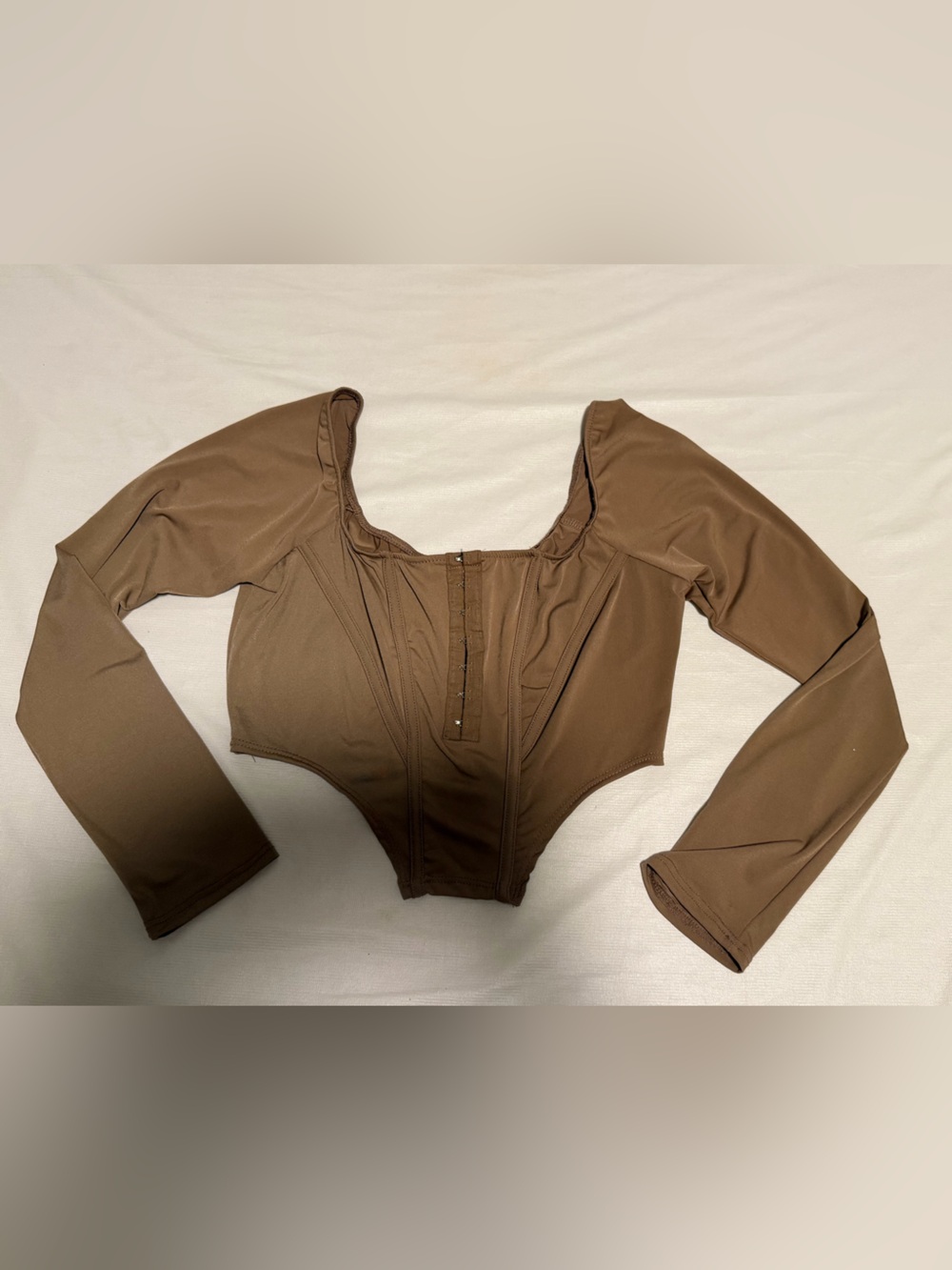 Fashion Nova Brown Long-Sleeve Crop Bodysuit Top NWOT
